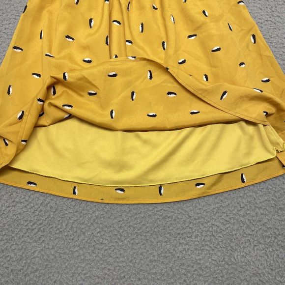 Everly Sleeveless Mini Dress Womens Small Yellow Penguin Print Flowy Tiered - Picture 9 of 15